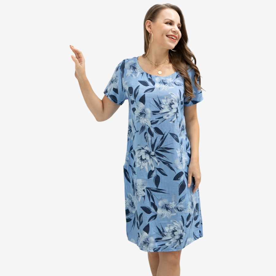 Image 122644_BLFLW.jpg, Product 122-644 / Price $89.99, Orange Fashion Village Short Sleeve Linen Dress from Orange Fashion Village on TSC.ca's Fashion department