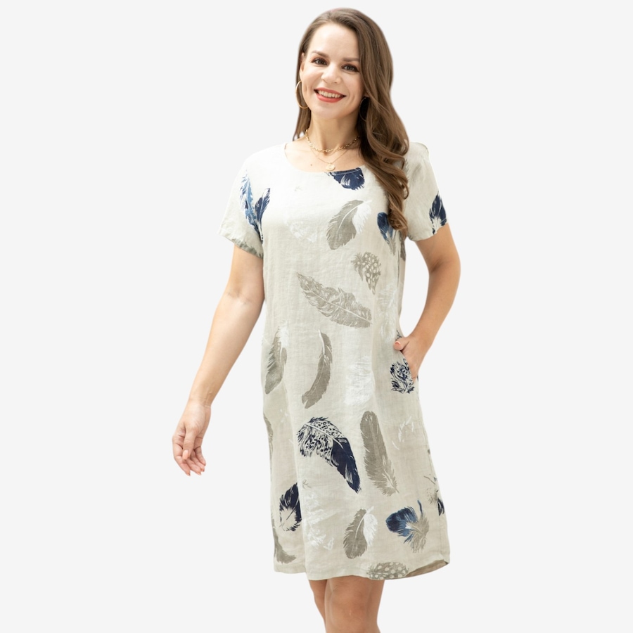 Image 122644_FTHR.jpg, Product 122-644 / Price $89.99, Orange Fashion Village Short Sleeve Linen Dress from Orange Fashion Village on TSC.ca's Fashion department