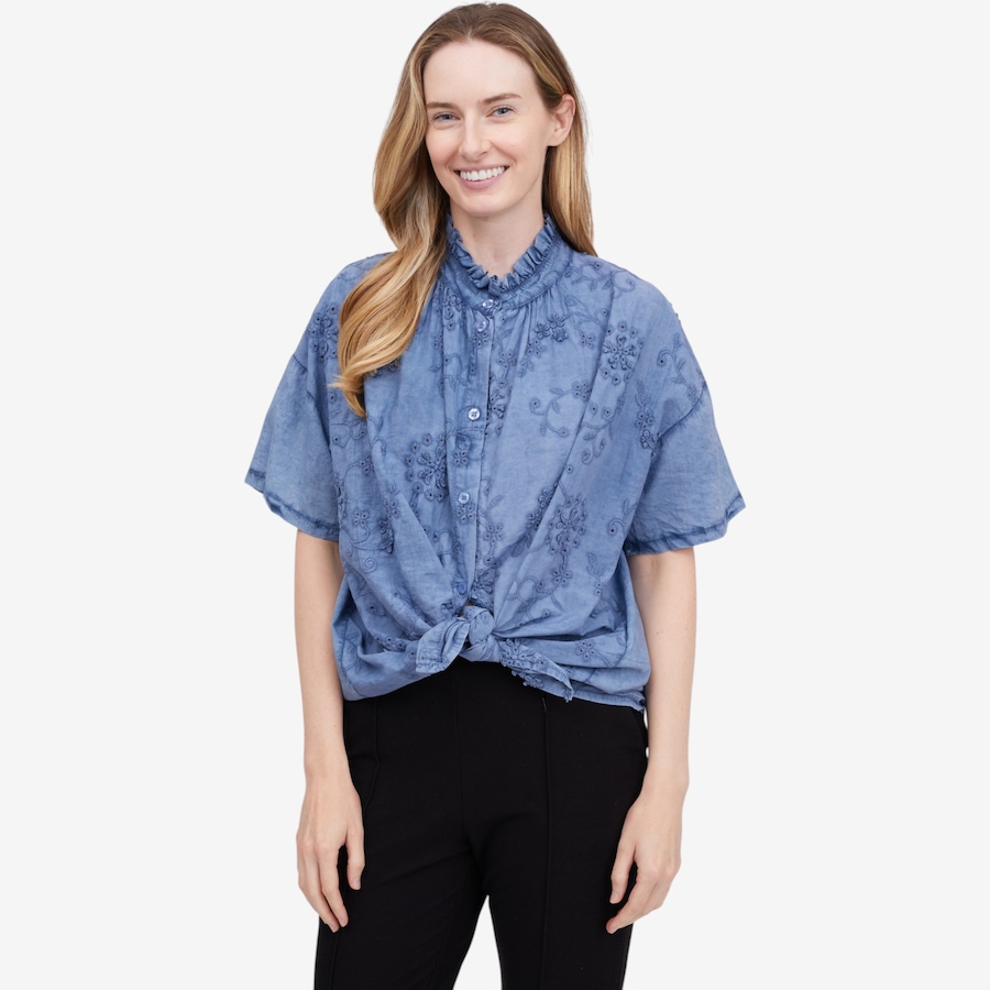 Image 122645_NVY.jpg, Product 122-645 / Price $84.99, Orange Fashion Village Frill and Tie Eyelet Top from Orange Fashion Village on TSC.ca's Fashion department