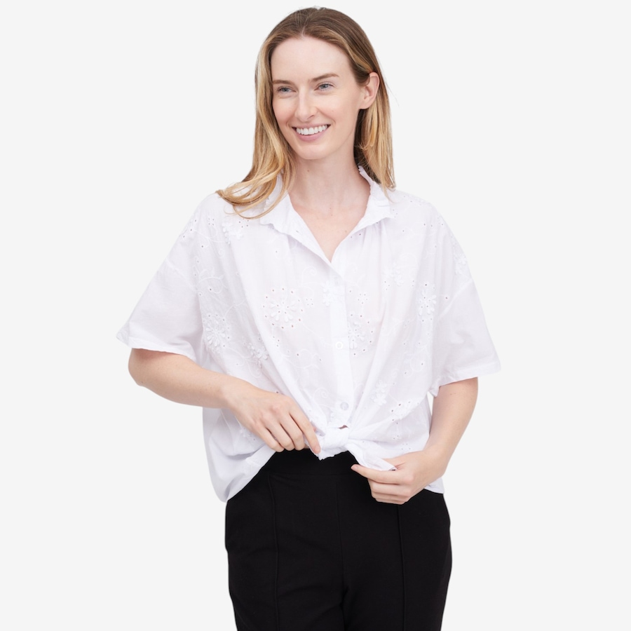 Image 122645_WHT.jpg, Product 122-645 / Price $84.99, Orange Fashion Village Frill and Tie Eyelet Top from Orange Fashion Village on TSC.ca's Fashion department