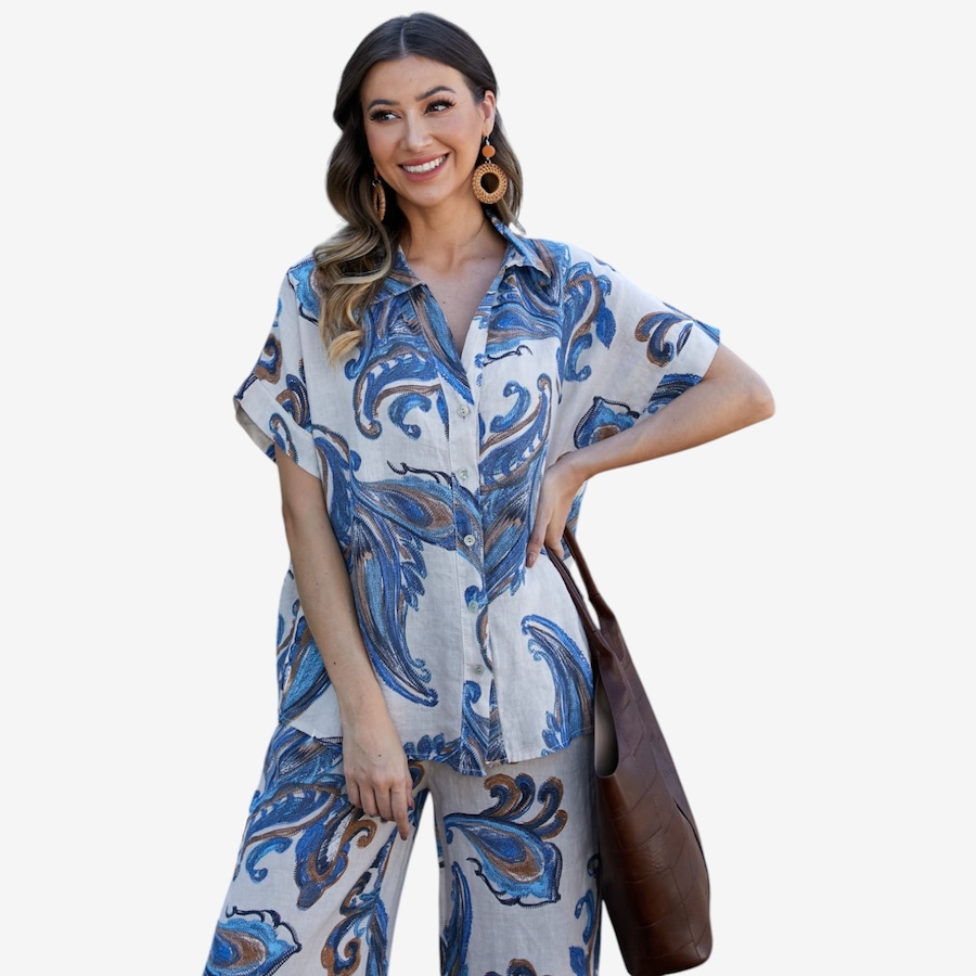 Image 122646_BGE.jpg, Product 122-646 / Price $74.99, Orange Fashion Village Lorenza's Paisley Print Linen Shirt from Orange Fashion Village on TSC.ca's Fashion department
