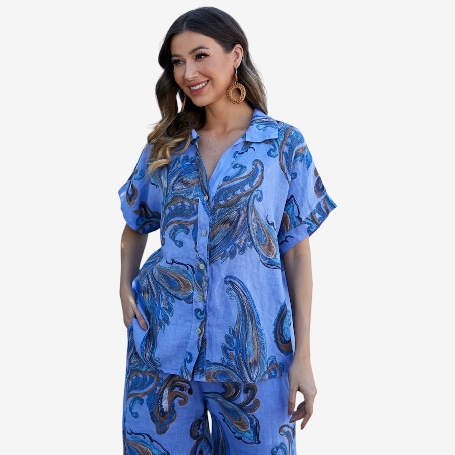 Image 122646_BLU.jpg, Product 122-646 / Price $74.99, Orange Fashion Village Lorenza's Paisley Print Linen Shirt from Orange Fashion Village on TSC.ca's Fashion department