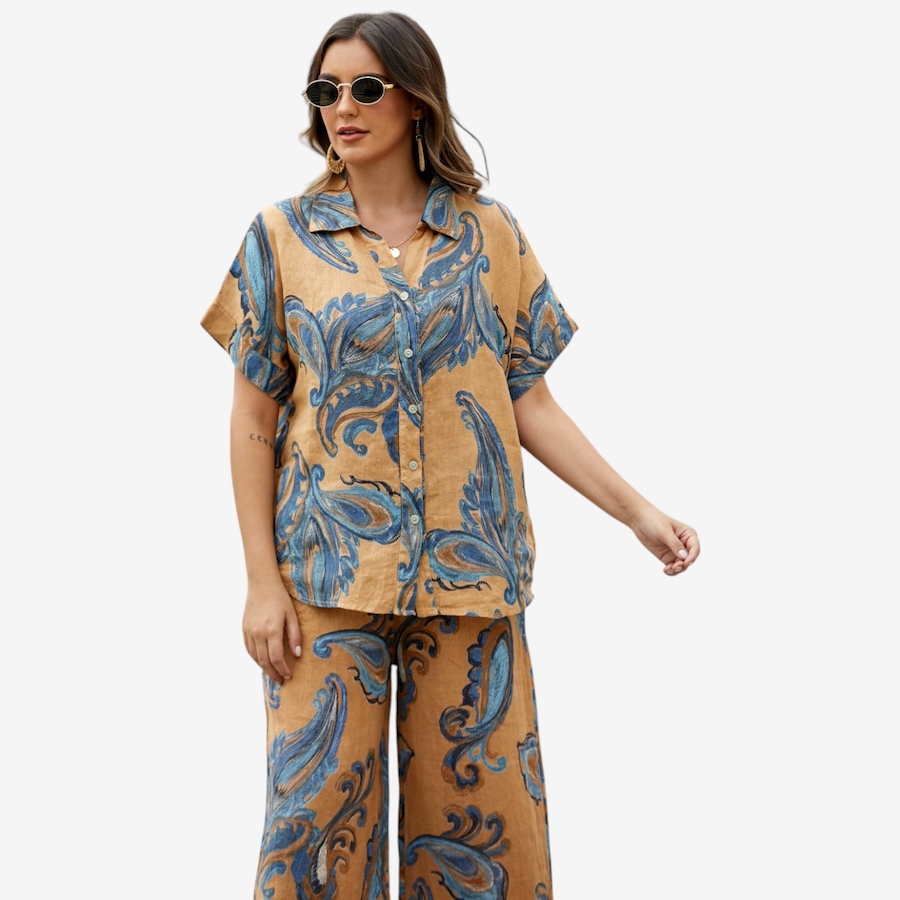 Image 122646_KHA.jpg, Product 122-646 / Price $74.99, Orange Fashion Village Lorenza's Paisley Print Linen Shirt from Orange Fashion Village on TSC.ca's Fashion department