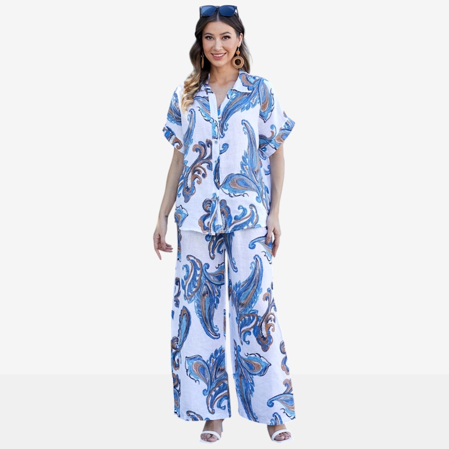 Image 122646_WHT.jpg, Product 122-646 / Price $74.99, Orange Fashion Village Lorenza's Paisley Print Linen Shirt from Orange Fashion Village on TSC.ca's Fashion department
