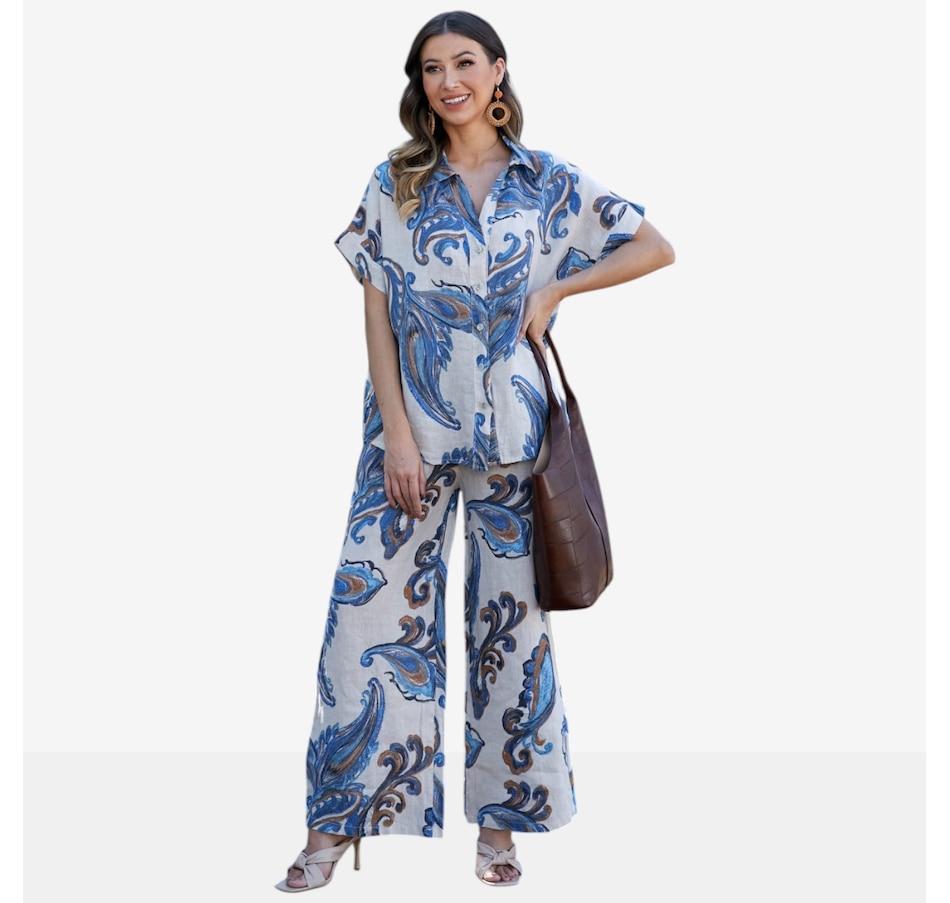 Image 122647_BGE.jpg, Product 122-647 / Price $79.99, Orange Fashion Village Lorenza's Paisley Print Linen Pants from Orange Fashion Village on TSC.ca's Fashion department
