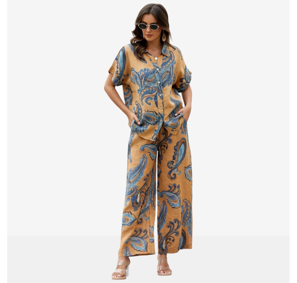 Image 122647_KHA.jpg, Product 122-647 / Price $79.99, Orange Fashion Village Lorenza's Paisley Print Linen Pants from Orange Fashion Village on TSC.ca's Fashion department