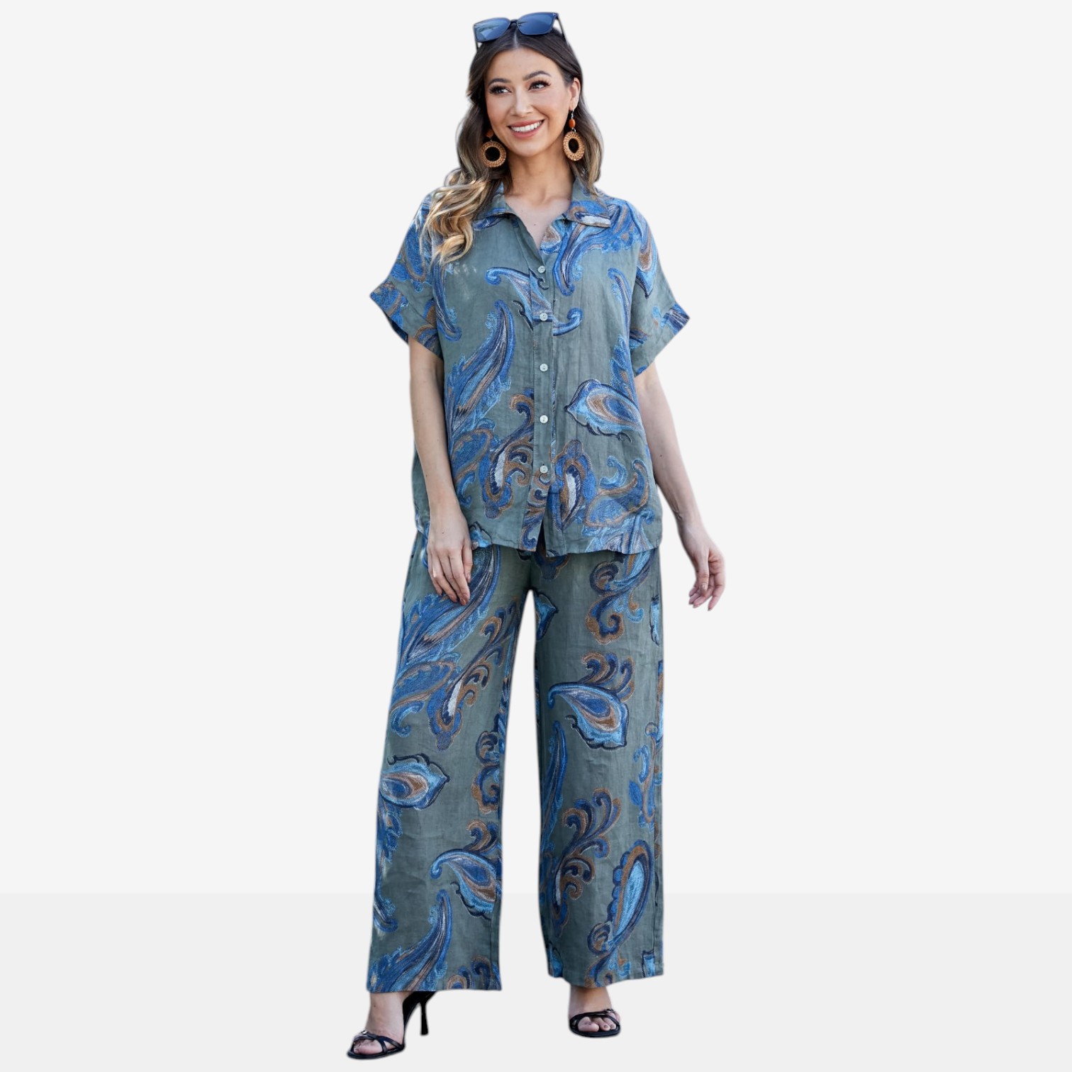 Orange Fashion Village Lorenza's Paisley Print Linen Pants - TSC.ca