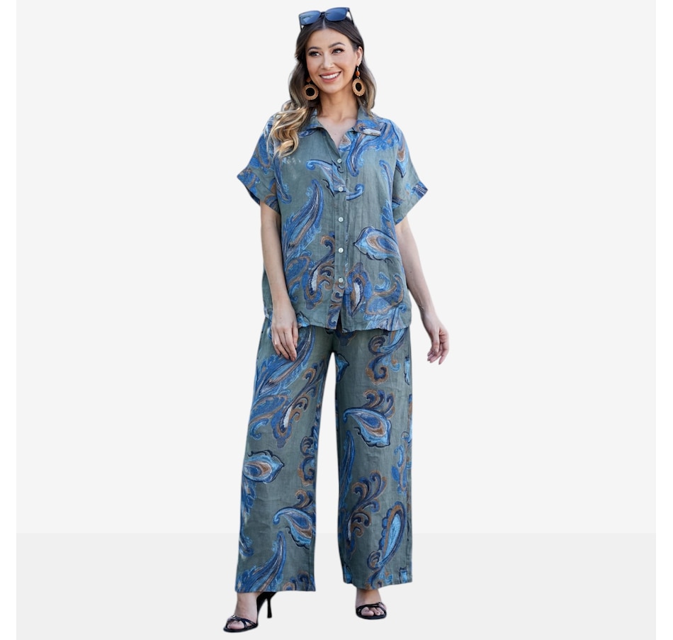 Image 122647_MILRY.jpg, Product 122-647 / Price $79.99, Orange Fashion Village Lorenza's Paisley Print Linen Pants from Orange Fashion Village on TSC.ca's Fashion department