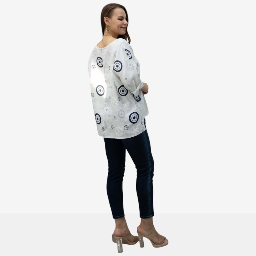 Image 122648_ALTMORE1.jpg, Product 122-648 / Price $74.99, Orange Fashion Village Linen Top with Circles from Orange Fashion Village on TSC.ca's Fashion department