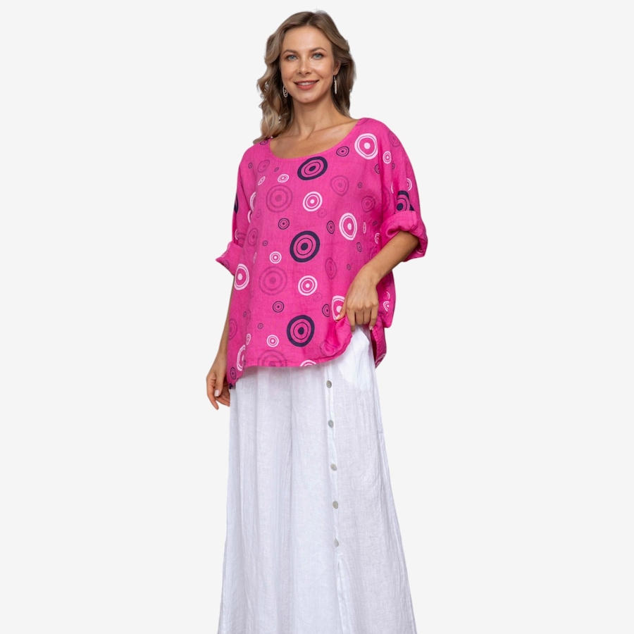 Image 122648_FUS.jpg, Product 122-648 / Price $74.99, Orange Fashion Village Linen Top with Circles from Orange Fashion Village on TSC.ca's Fashion department