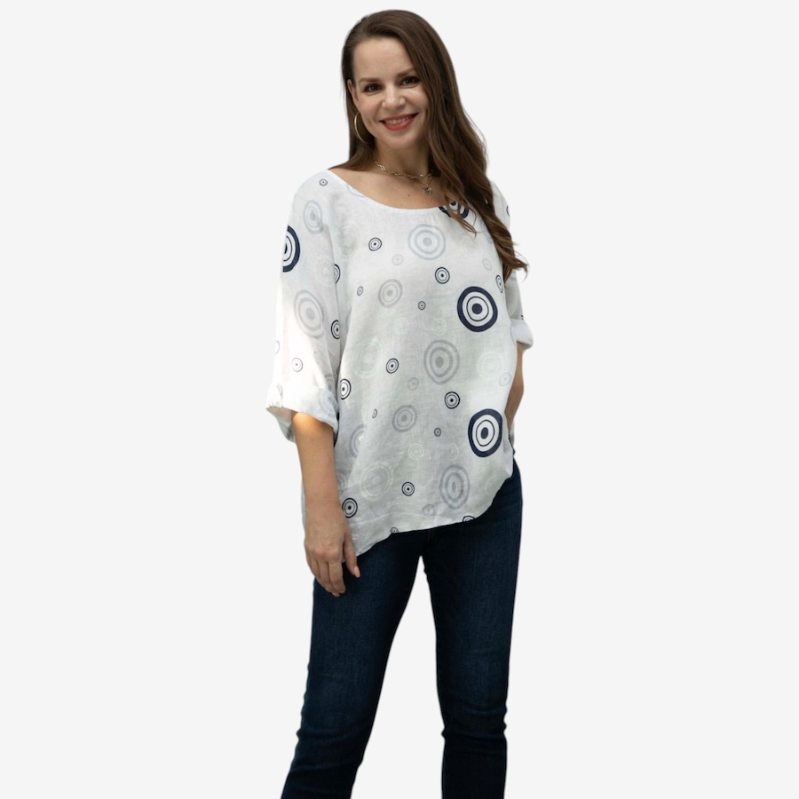 Image 122648_WHT.jpg, Product 122-648 / Price $74.99, Orange Fashion Village Linen Top with Circles from Orange Fashion Village on TSC.ca's Fashion department