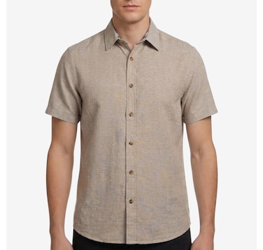 Report Men's Solid Woven Sport Shirt with Point Collar