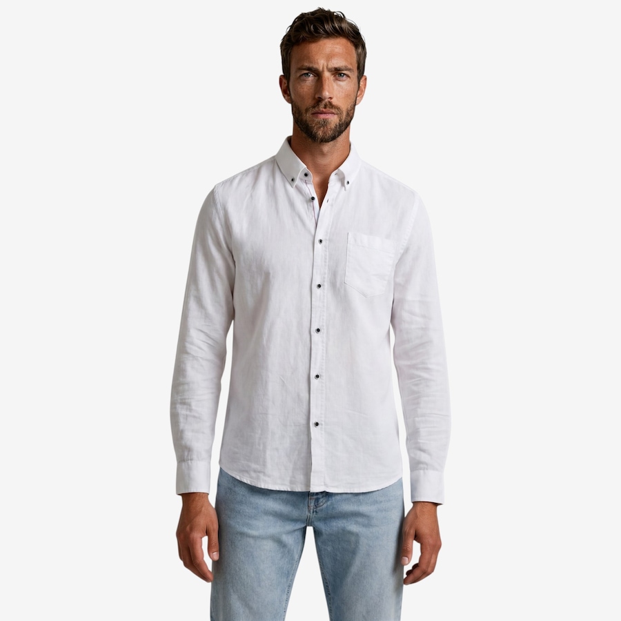 Image 122841_WHT.jpg, Product 122-841 / Price $34.88, Report Men's Solid Woven Cotton/Linen Sport Shirt from Report on TSC.ca's Fashion department