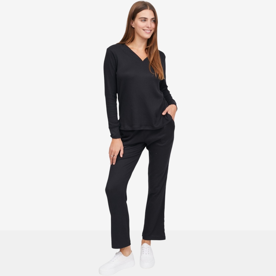 Image 122920_BLK.jpg, Product 122-920 / Price $75.00, Cuddl Duds Seriously Soft Rib V Neck Pullover & Lounge Pant - Regular from Cuddl Duds  on TSC.ca's Fashion department