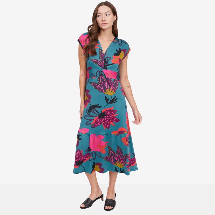 Image 122926_FLOMU.jpg, Product 122-926 / Price $89.99, Kim & Co. Printed Brazil Knit Twist Front Midi Dress from Kim & Co. on TSC.ca's Fashion department