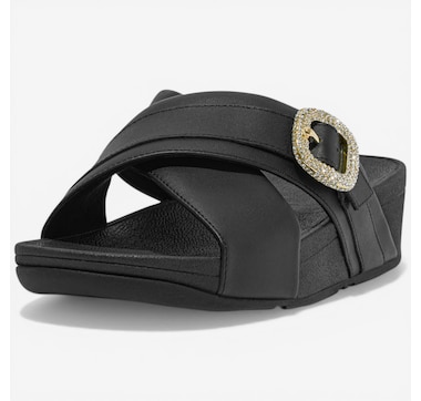 FitFlop Lulu Crystal Buckle Leather Slides