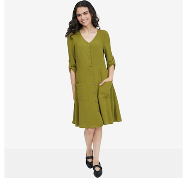 Nina Leonard V-Neck Button Front Dress