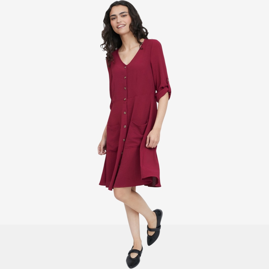 Image 122963_BETRD.jpg, Product 122-963 / Price $49.99, Nina Leonard V-Neck Button Front Dress from Nina Leonard on TSC.ca's Fashion department