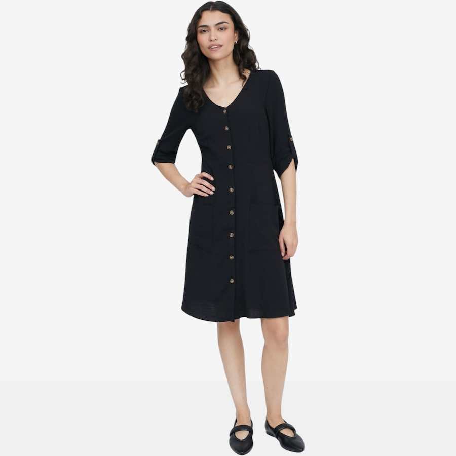Image 122963_BLK.jpg, Product 122-963 / Price $49.99, Nina Leonard V-Neck Button Front Dress from Nina Leonard on TSC.ca's Fashion department