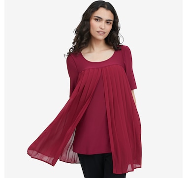 Nina Leonard Elbow Sleeve Round Neck Top