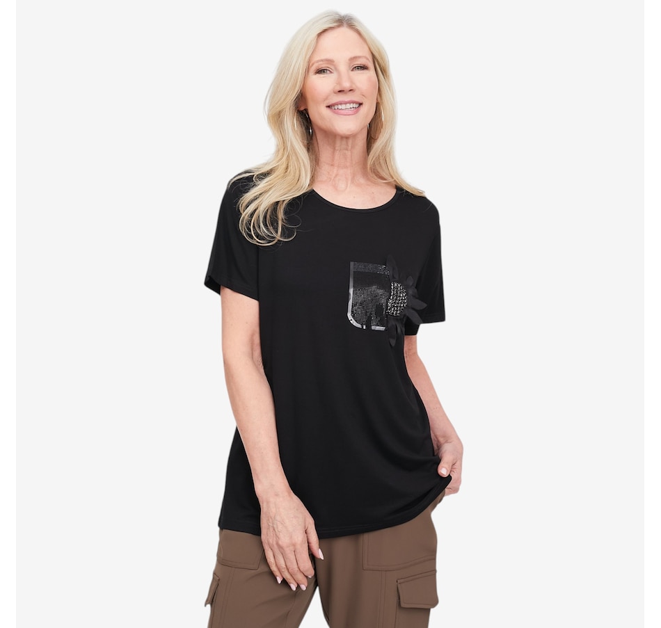 Image 123159_BLK.jpg, Product 123-159 / Price $90.00, Brian Bailey Embellished Flower Tee from Brian Bailey on TSC.ca's Fashion department