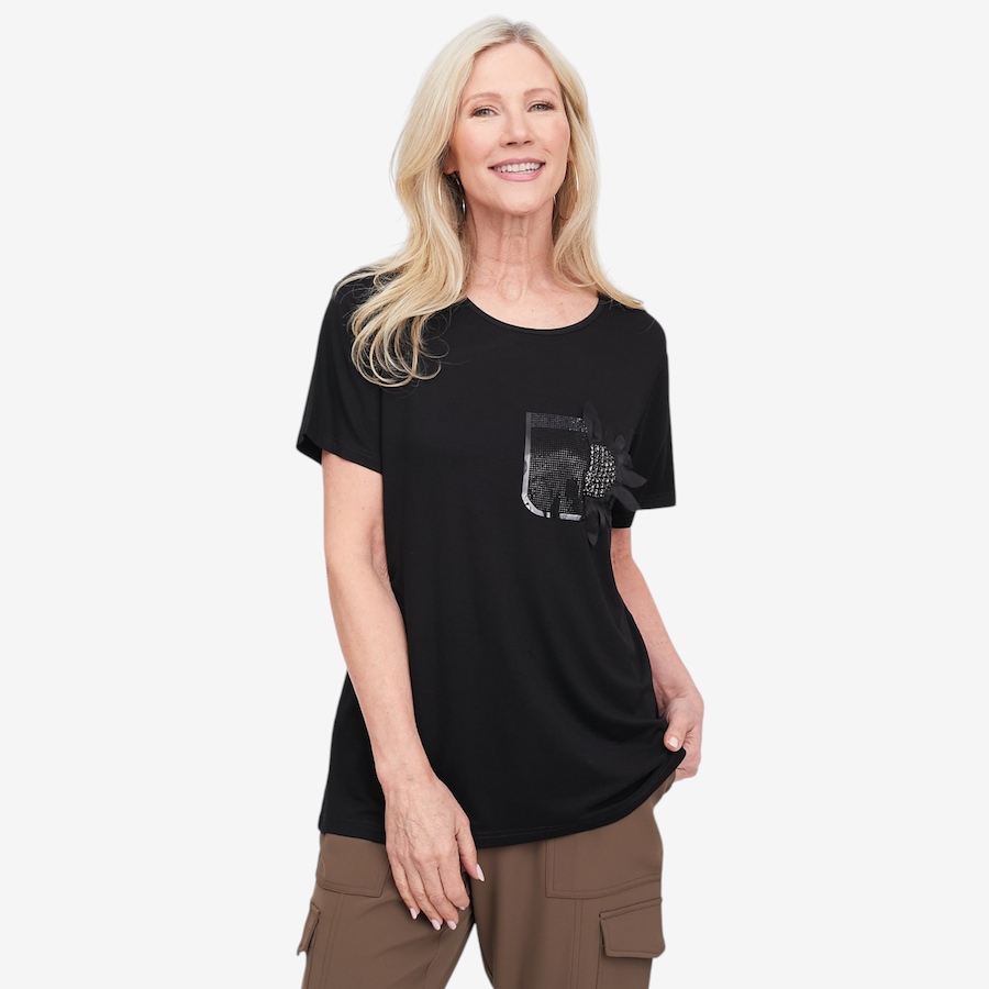 Image 123159_BLK.jpg, Product 123-159 / Price $90.00, Brian Bailey Embellished Flower Tee from Brian Bailey on TSC.ca's Fashion department