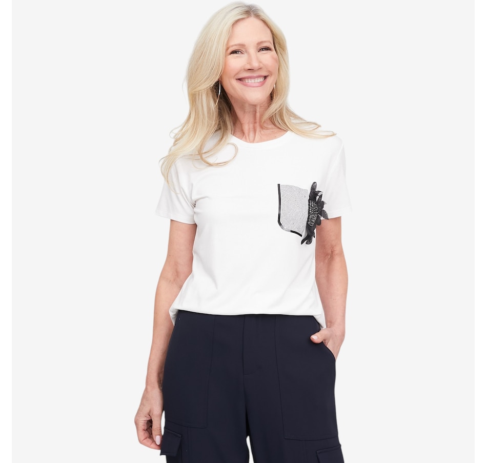 Image 123159_WHT.jpg, Product 123-159 / Price $90.00, Brian Bailey Embellished Flower Tee from Brian Bailey on TSC.ca's Fashion department