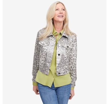 Brian Bailey Printed Metallic Faux Leather Jean Jacket