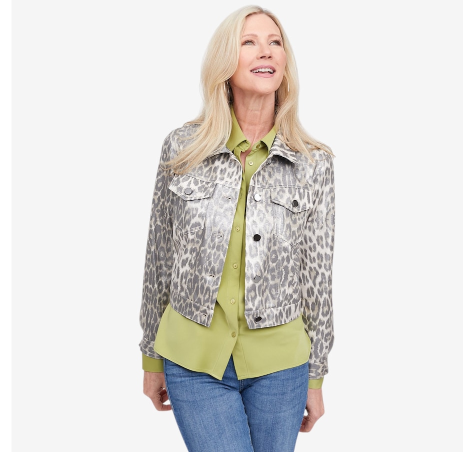 Image 123163_CHH.jpg, Product 123-163 / Price $275.00, Brian Bailey Printed Metallic Faux Leather Jean Jacket from Brian Bailey on TSC.ca's Fashion department