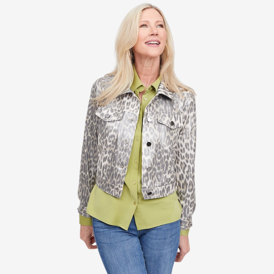 Image 123163_CHH.jpg, Product 123-163 / Price $149.88, Brian Bailey Printed Metallic Faux Leather Jean Jacket from Brian Bailey on TSC.ca's Fashion department