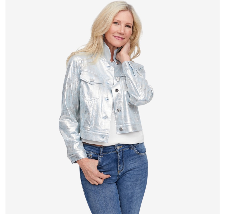 Image 123163_MTBL.jpg, Product 123-163 / Price $275.00, Brian Bailey Printed Metallic Faux Leather Jean Jacket from Brian Bailey on TSC.ca's Fashion department