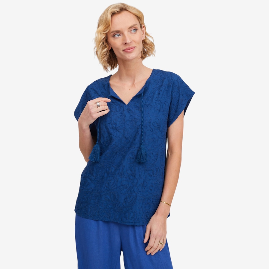 Image 123164_NVY.jpg, Product 123-164 / Price $109.99, Guillaume Tassel-Detail Embroidered Top from Guillaume on TSC.ca's Fashion department
