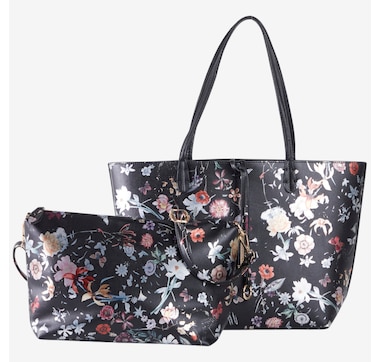 Red Coral Reversible Foil Floral Tote Two-Piece Set