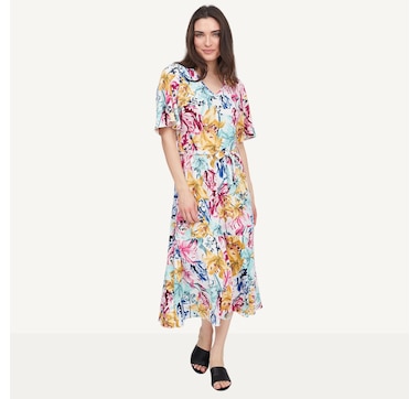 Marallis Printed V-neck Flared Sleeve Dress