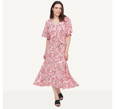 Marallis Printed V-neck Flared Sleeve Dress