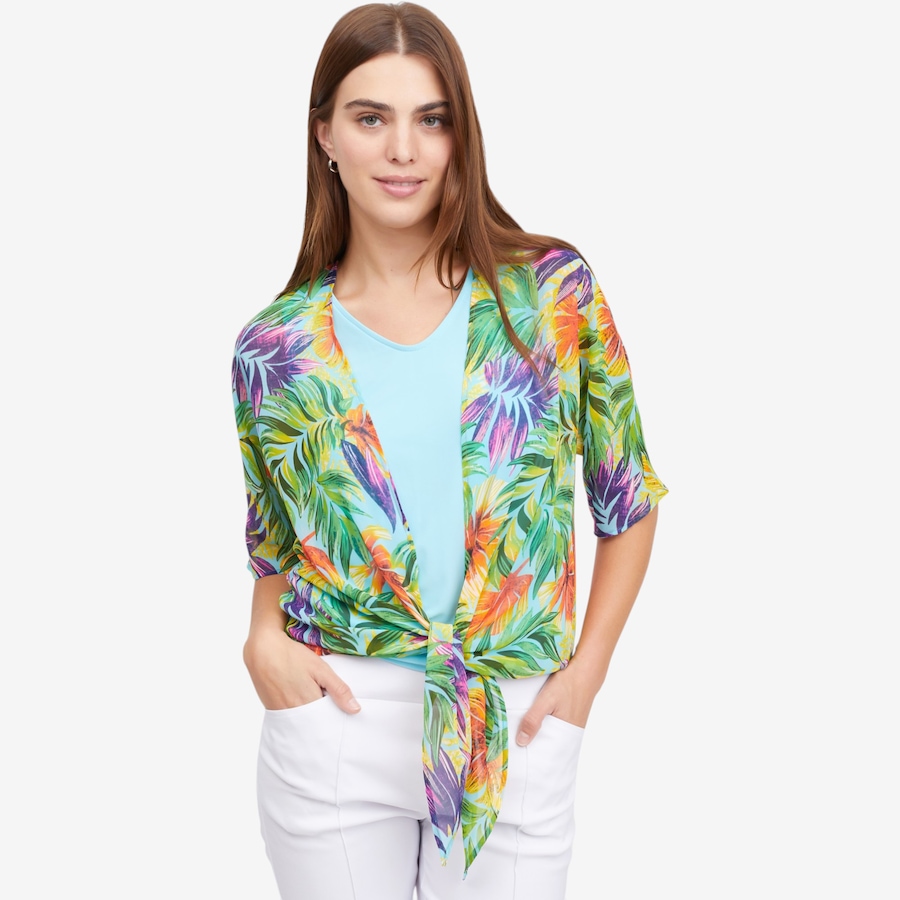 Image 123657_AQM.jpg, Product 123-657 / Price $49.99, Mr. Max Printed Chiffon Tie Front Cardigan from Mr. Max on TSC.ca's Fashion department