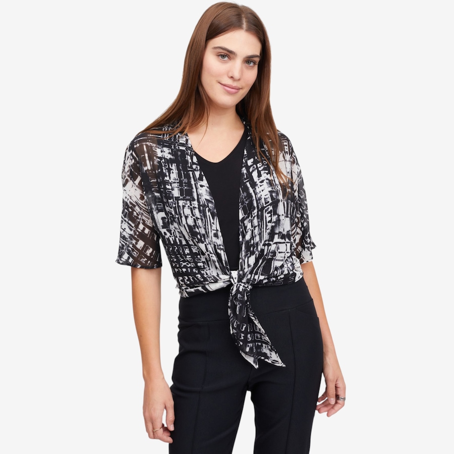 Image 123657_BKW.jpg, Product 123-657 / Price $49.99, Mr. Max Printed Chiffon Tie Front Cardigan from Mr. Max on TSC.ca's Fashion department