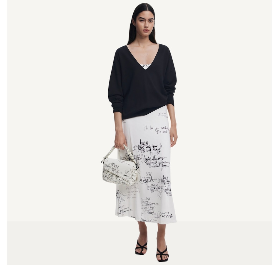 Image 123690_ALTMORE1.jpg, Product 123-690 / Price $159.88, Desigual Newspaper Print Dress with Black V-Neck Sweater from Desigual on TSC.ca's Fashion department