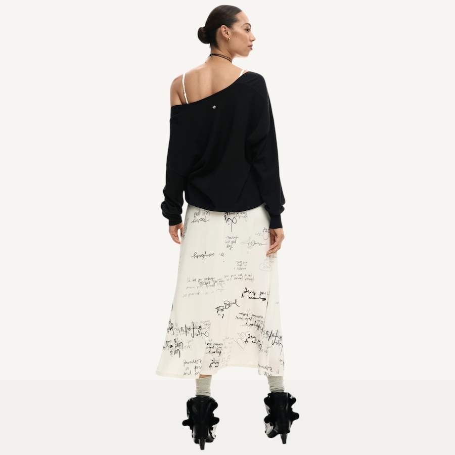 Image 123690_ALTMORE2.jpg, Product 123-690 / Price $159.88, Desigual Newspaper Print Dress with Black V-Neck Sweater from Desigual on TSC.ca's Fashion department