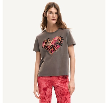 Desigual Cheetah Print Heart T-Shirt