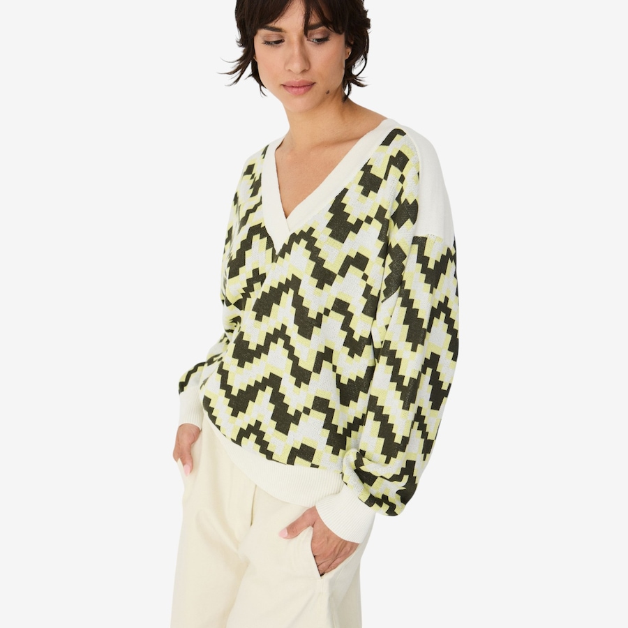 Image 123764_YEL.jpg, Product 123-764 / Price $155.00, SKFK Kerezi Jacquard Textured Sweater With V-Neck from SKFK on TSC.ca's Fashion department