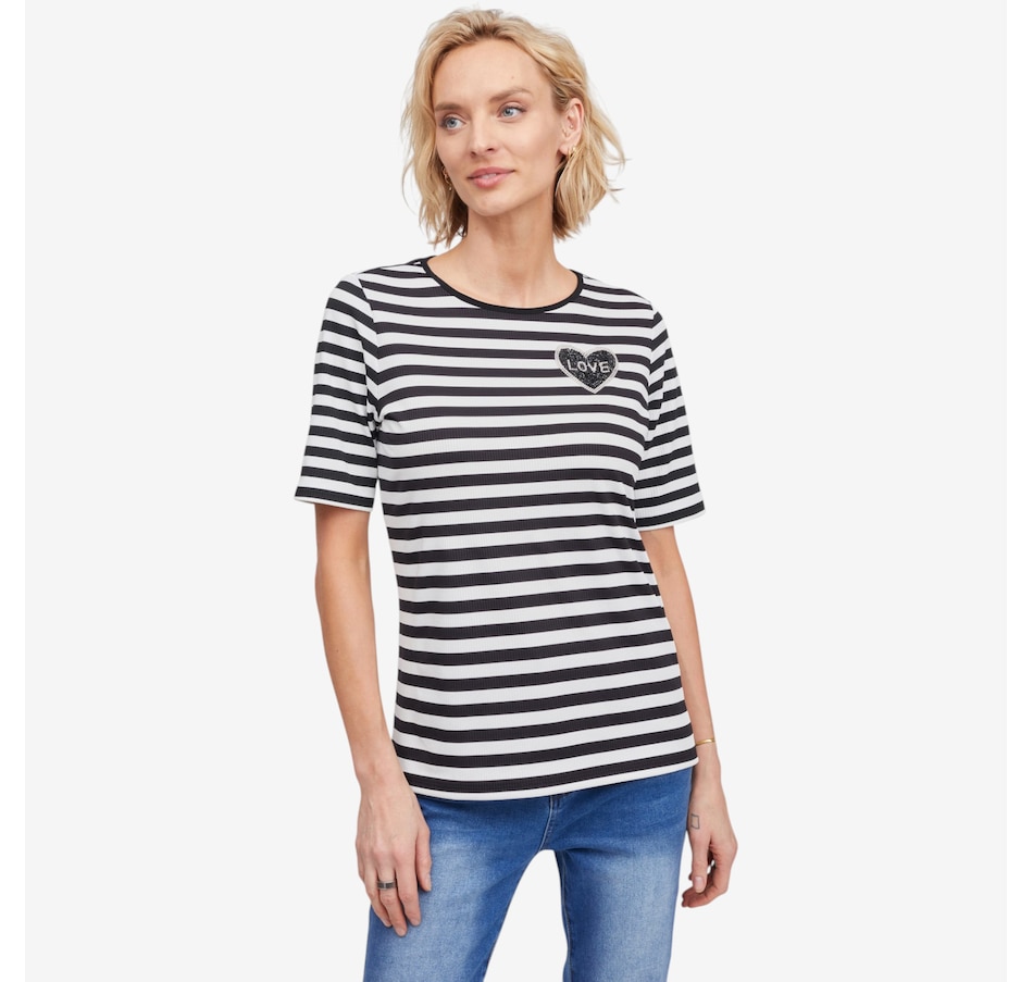 Image 123867_BKW.jpg, Product 123-867 / Price $69.99, Mr. Max Venus Elbow Sleeve Stripe Top with Heart Detail from Mr. Max on TSC.ca's Fashion department