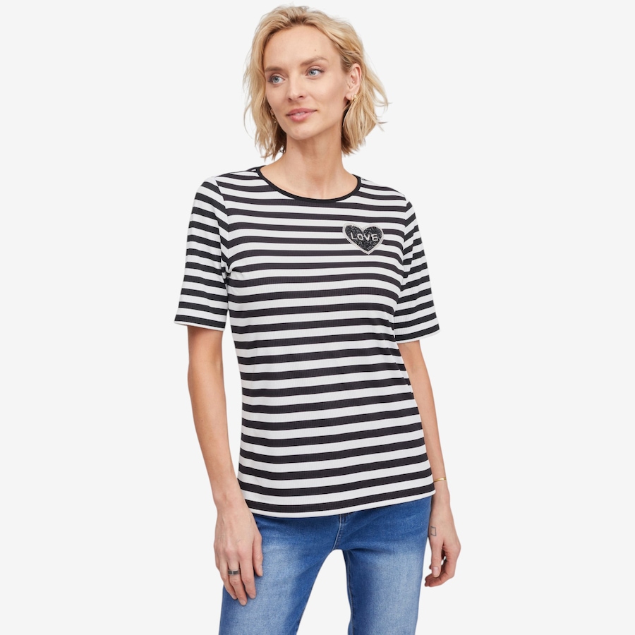 Image 123867_BKW.jpg, Product 123-867 / Price $47.88, Mr. Max Venus Elbow Sleeve Stripe Top with Heart Detail from Mr. Max on TSC.ca's Fashion department