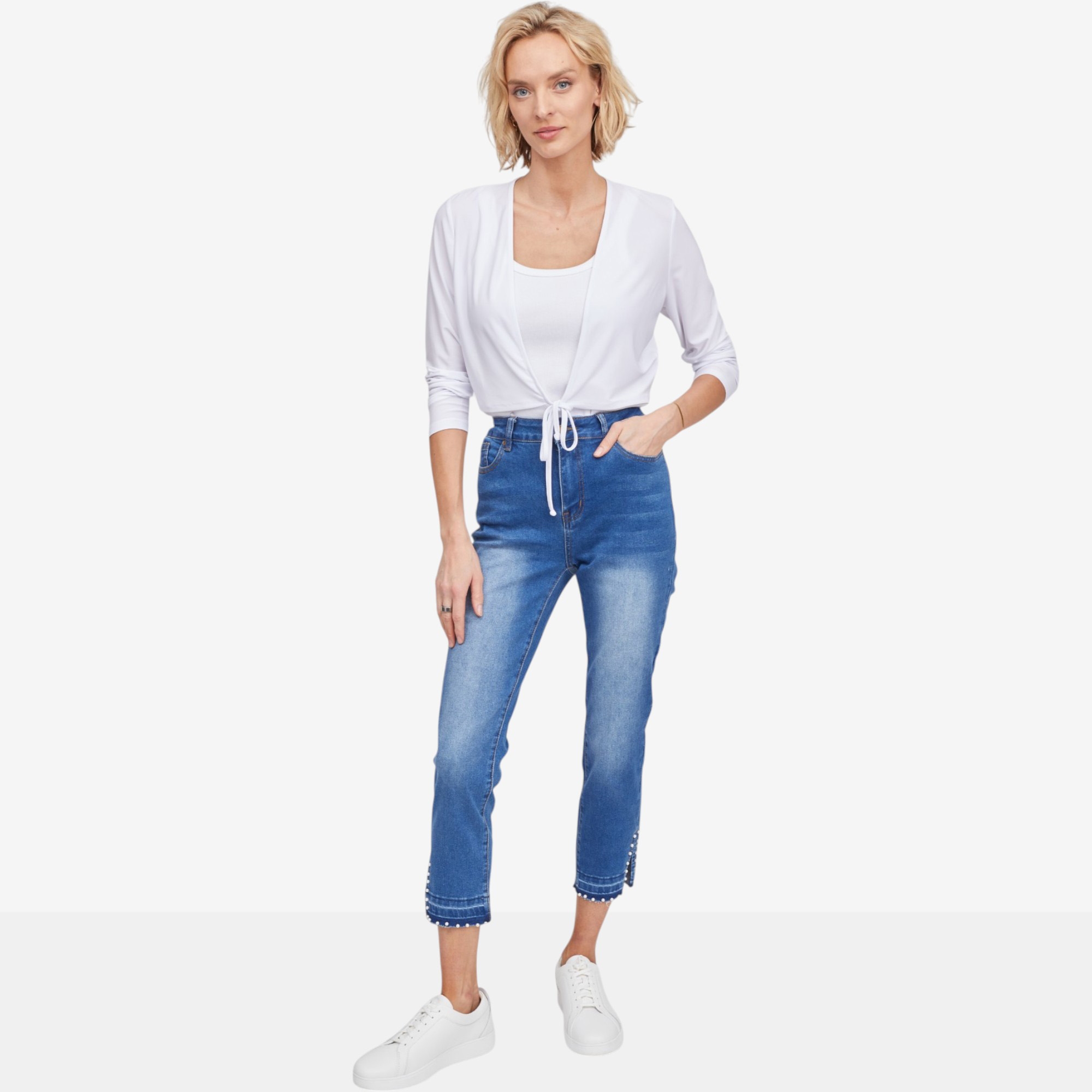 Mr. Max Stretch Denim Five Pocket Crop Jeans with Pearl Detail