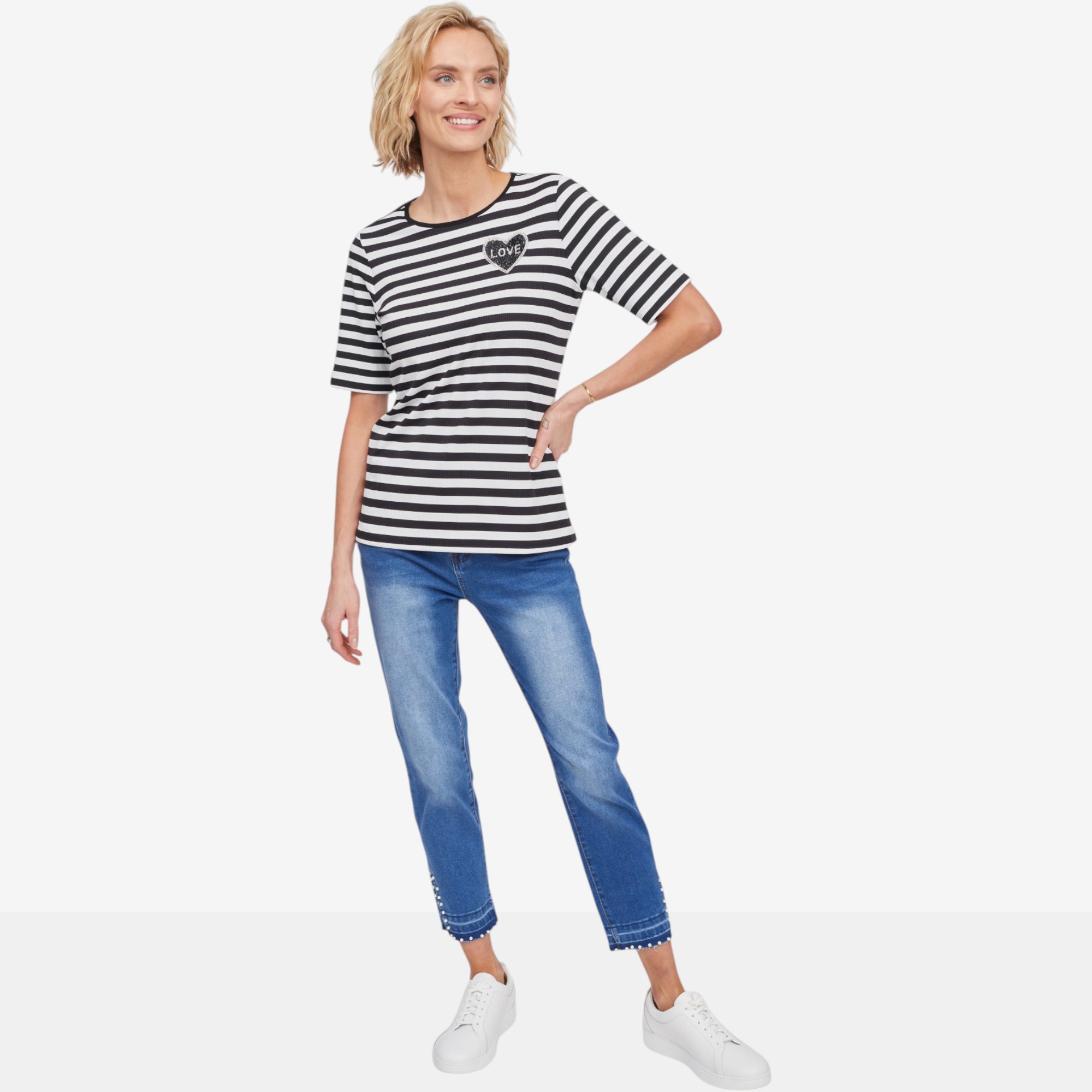 Mr. Max Stretch Denim Five Pocket Crop Jeans with Pearl Detail