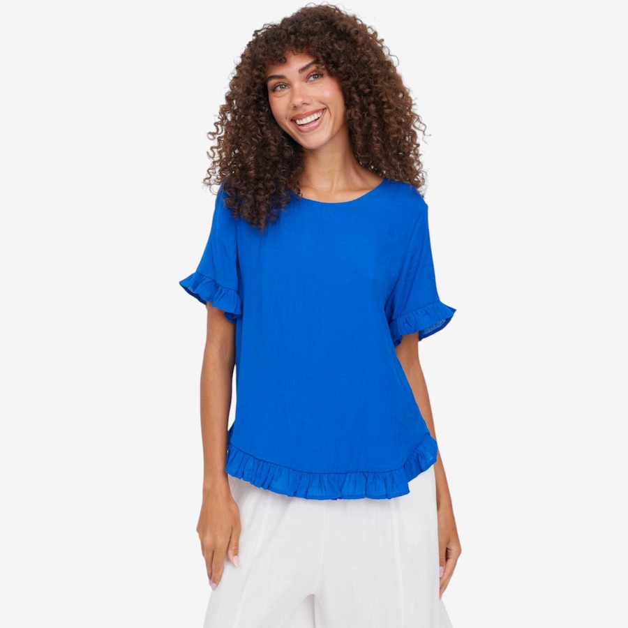 Image 124121_COB.jpg, Product 124-121 / Price $89.99, Red Coral Gentle Ruffle Faux Linen Top from Red Coral Fashions on TSC.ca's Fashion department