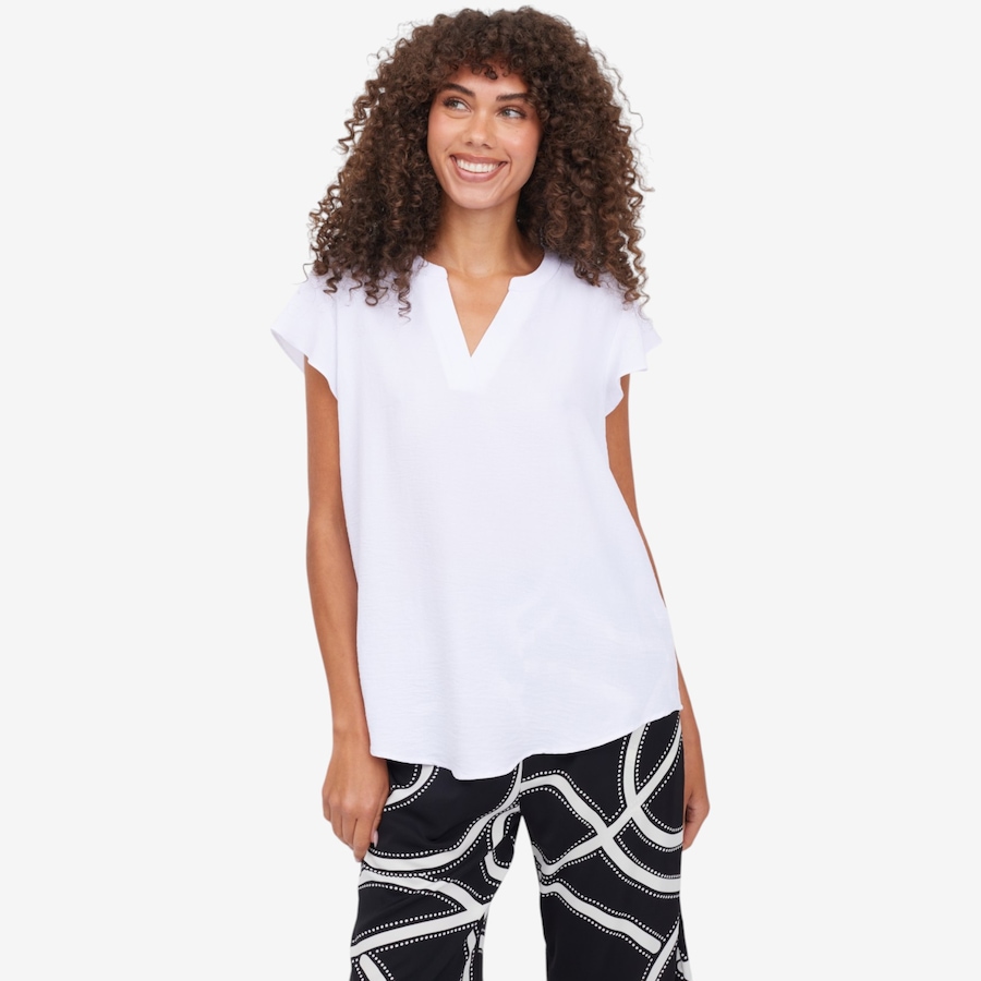 Image 124122_WHT.jpg, Product 124-122 / Price $74.99, Red Coral Flutter Sleeve Crinkle Top from Red Coral Fashions on TSC.ca's Fashion department