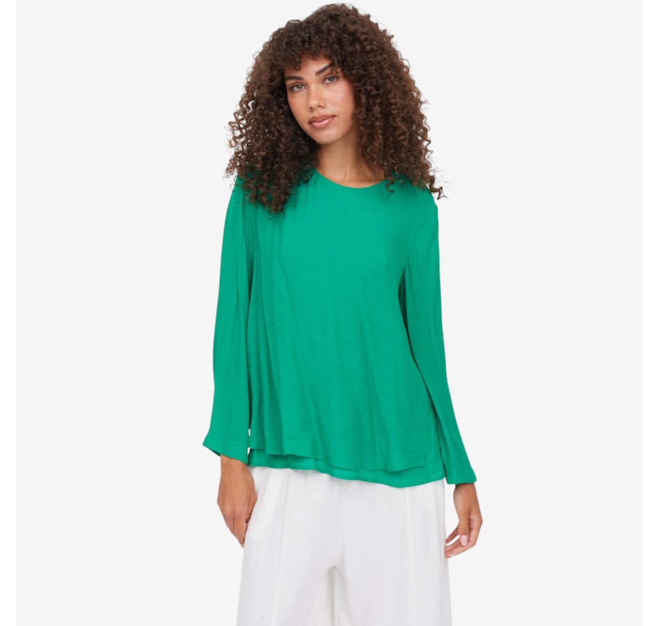 Image 124286_GRN.jpg, Product 124-286 / Price $79.99, Red Coral Side Split Double Layered Faux Linen Top from Red Coral Fashions on TSC.ca's Fashion department