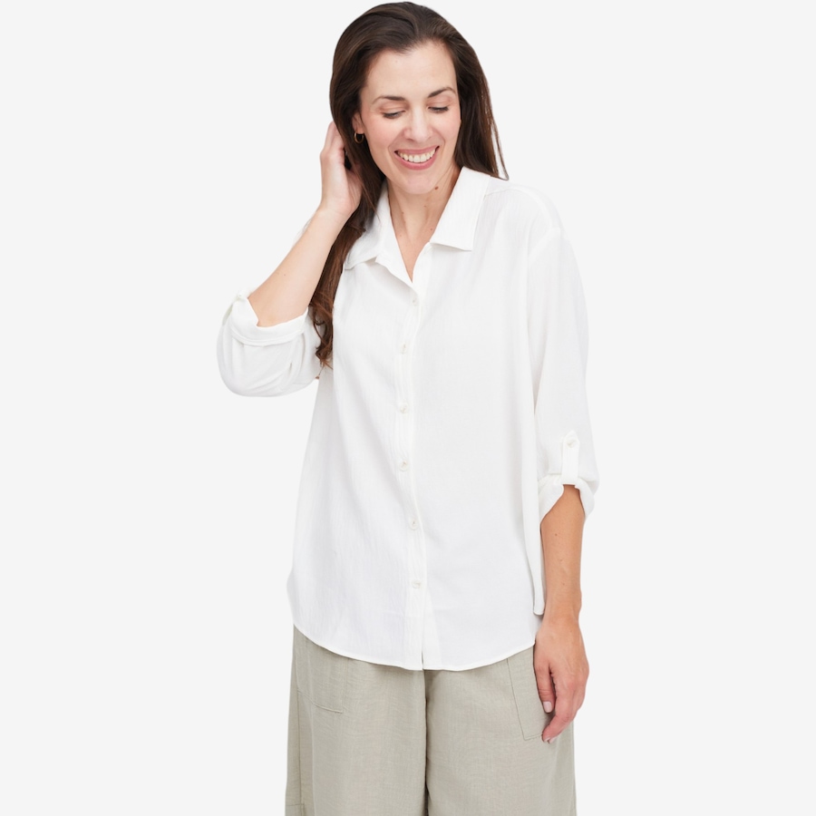 Image 125027_ECR.jpg, Product 125-027 / Price $79.99, Kim & Co. Crinkle Poplin 3/4 Roll Up Sleeve Shirt from Kim & Co. on TSC.ca's Fashion department