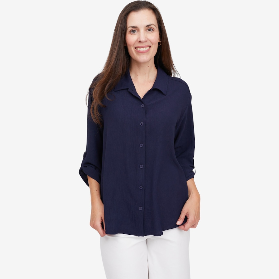 Image 125027_NVY.jpg, Product 125-027 / Price $79.99, Kim & Co. Crinkle Poplin 3/4 Roll Up Sleeve Shirt from Kim & Co. on TSC.ca's Fashion department